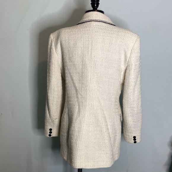 Zara Ecru Topstitched Double Breasted Blazer Large - Picture 5 of 7